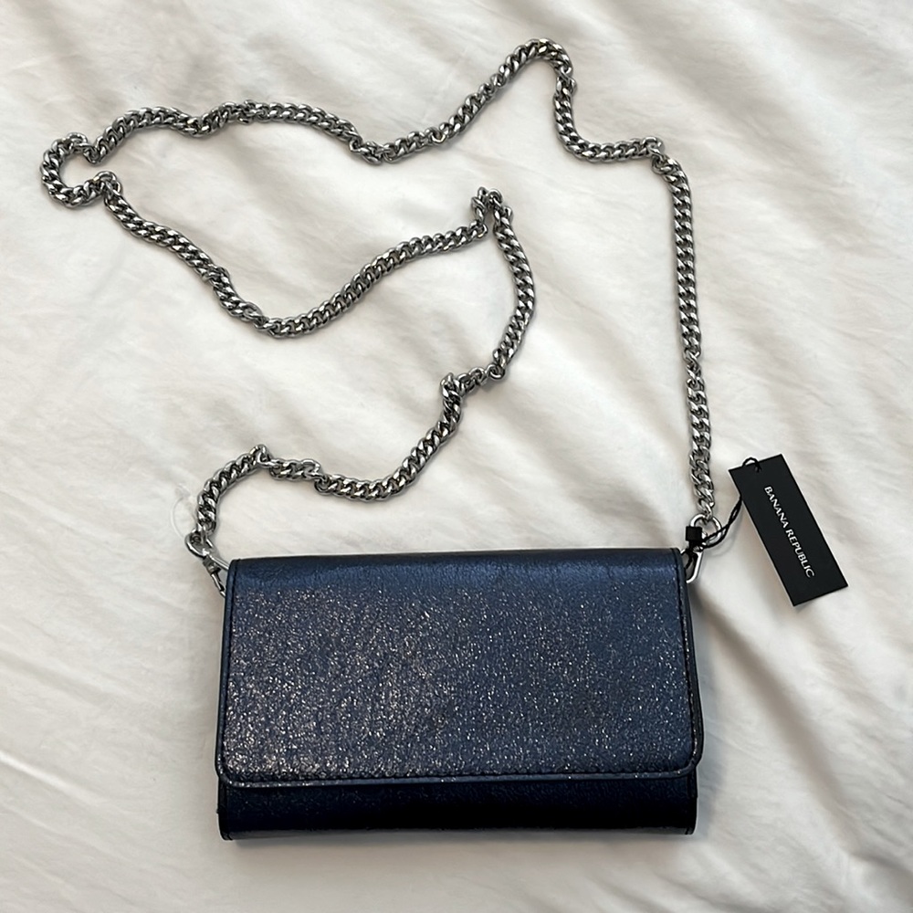 NWT banana republic Metallic blue wallet clutch with removable shoulder strap.